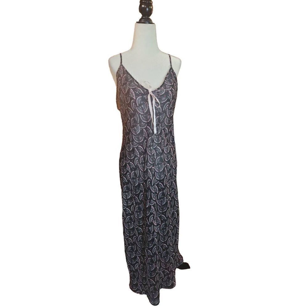 Y2K 90s Sheer Maxi Slip Dress Black Medium Butterflies Sexy Whimsigoth